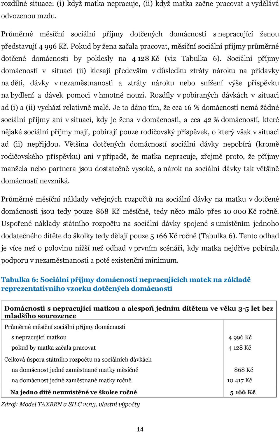 Sociální příjmy domácností v situaci (ii) klesají především v důsledku ztráty nároku na přídavky na děti, dávky v nezaměstnanosti a ztráty nároku nebo snížení výše příspěvku na bydlení a dávek pomoci