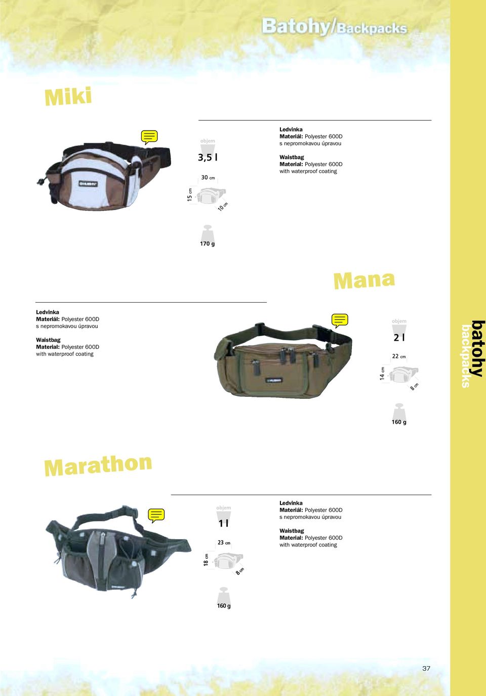 Material: Polyester 600D with waterproof coating Marathon 1 l 23 cm Ledvinka Materiál: Polyester