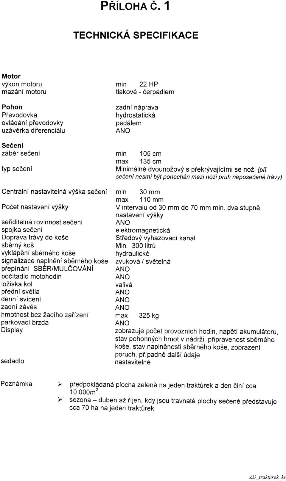 hydrostatickdr oerd6lem Al,lO min 105 cm miax 135 cm Minim6ln6 dvounozovyi s pieknivajicimi se nozi (pfi seieni nesmi byt ponechan mezi noii pruh neposeiene trdvy) Centr6lni nastavitelnd vlska sedeni