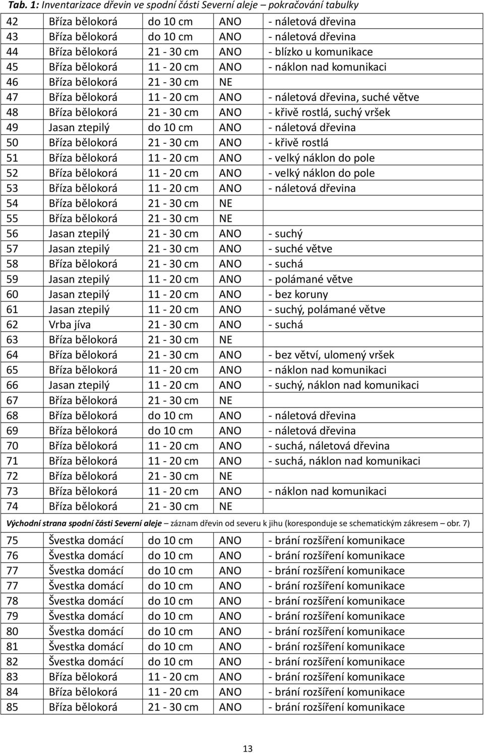 bělokorá 21-30 cm ANO - křivě rostlá, suchý vršek 49 Jasan ztepilý do 10 cm ANO - náletová dřevina 50 Bříza bělokorá 21-30 cm ANO - křivě rostlá 51 Bříza bělokorá 11-20 cm ANO - velký náklon do pole