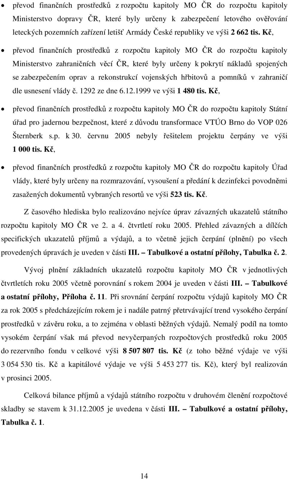 Kč, převod finančních prostředků z rozpočtu kapitoly MO ČR do rozpočtu kapitoly Ministerstvo zahraničních věcí ČR, které byly určeny k pokrytí nákladů spojených se zabezpečením oprav a rekonstrukcí