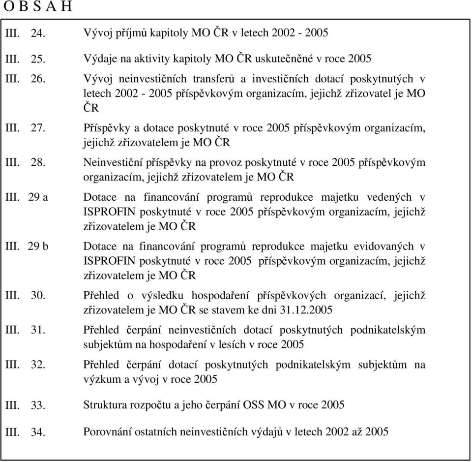 příspěvkovým organizacím, jejichž zřizovatel je MO ČR Příspěvky a dotace poskytnuté v roce 2005 příspěvkovým organizacím, jejichž zřizovatelem je MO ČR Neinvestiční příspěvky na provoz poskytnuté v