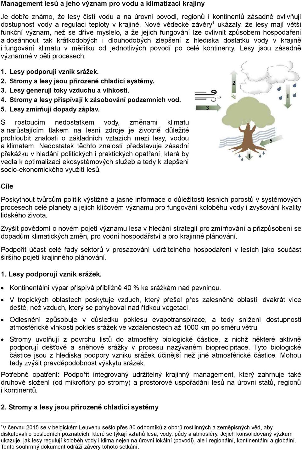 hlediska dostatku vody v krajině i fungování klimatu v měřítku od jednotlivých povodí po celé kontinenty. Lesy jsou zásadně významné v pěti procesech: 1. Lesy podporují vznik srážek. 2.