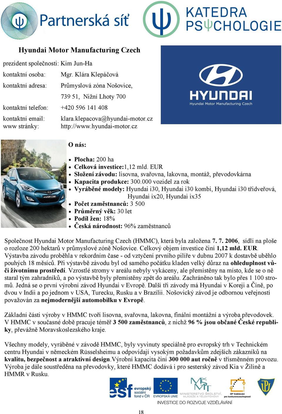 hyundai-motor.cz O nás: Plocha: 200 ha Celková investice:1,12 mld. EUR Složení závodu: lisovna, svařovna, lakovna, montáž, převodovkárna Kapacita produkce: 300.