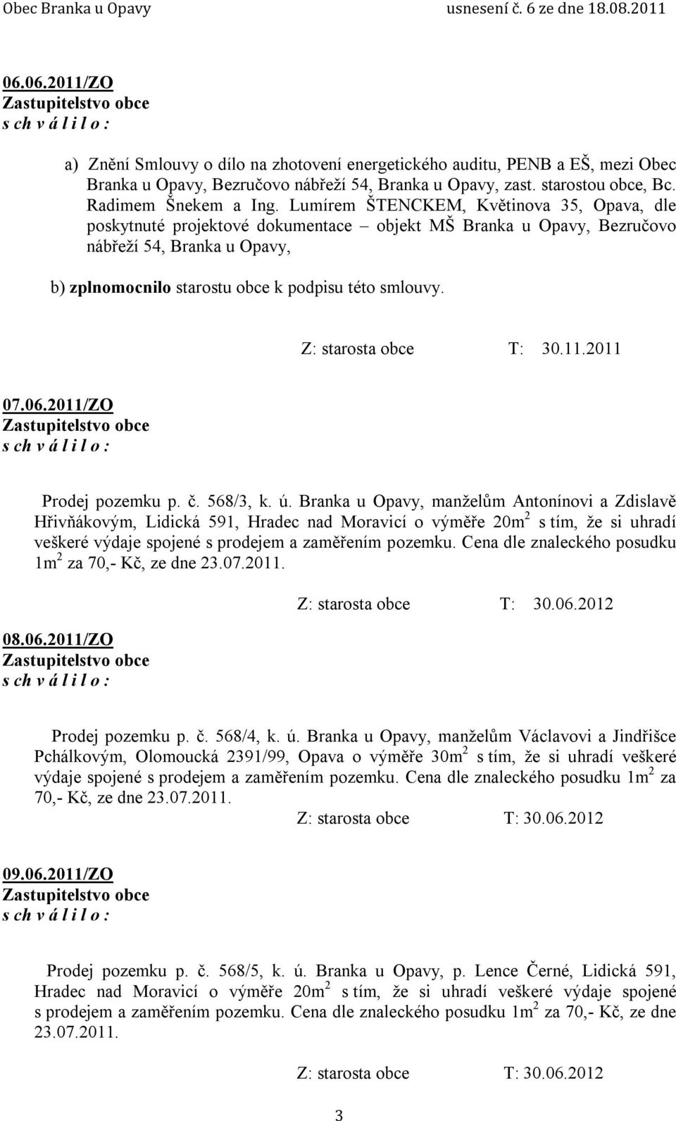 2011/ZO Prodej pozemku p. č. 568/3, k. ú.