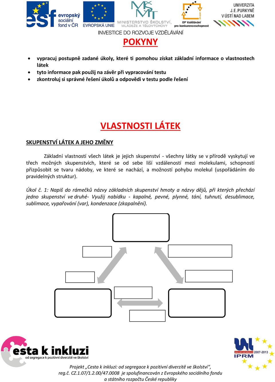 které se od sebe liší vzdáleností mezi molekulami, schopností přizpůsobit se tvaru nádoby, ve které se nachází, a možností pohybu molekul (uspořádáním do pravidelných struktur). Úkol č.