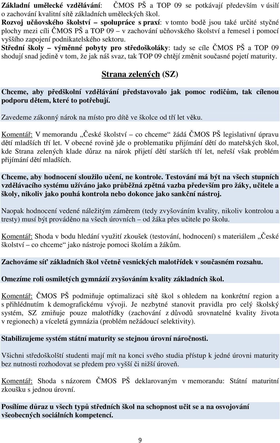 podnikatelského sektoru. Střední školy výměnné pobyty pro středoškoláky: tady se cíle ČMOS PŠ a TOP 09 shodují snad jedině v tom, že jak náš svaz, tak TOP 09 chtějí změnit současné pojetí maturity.