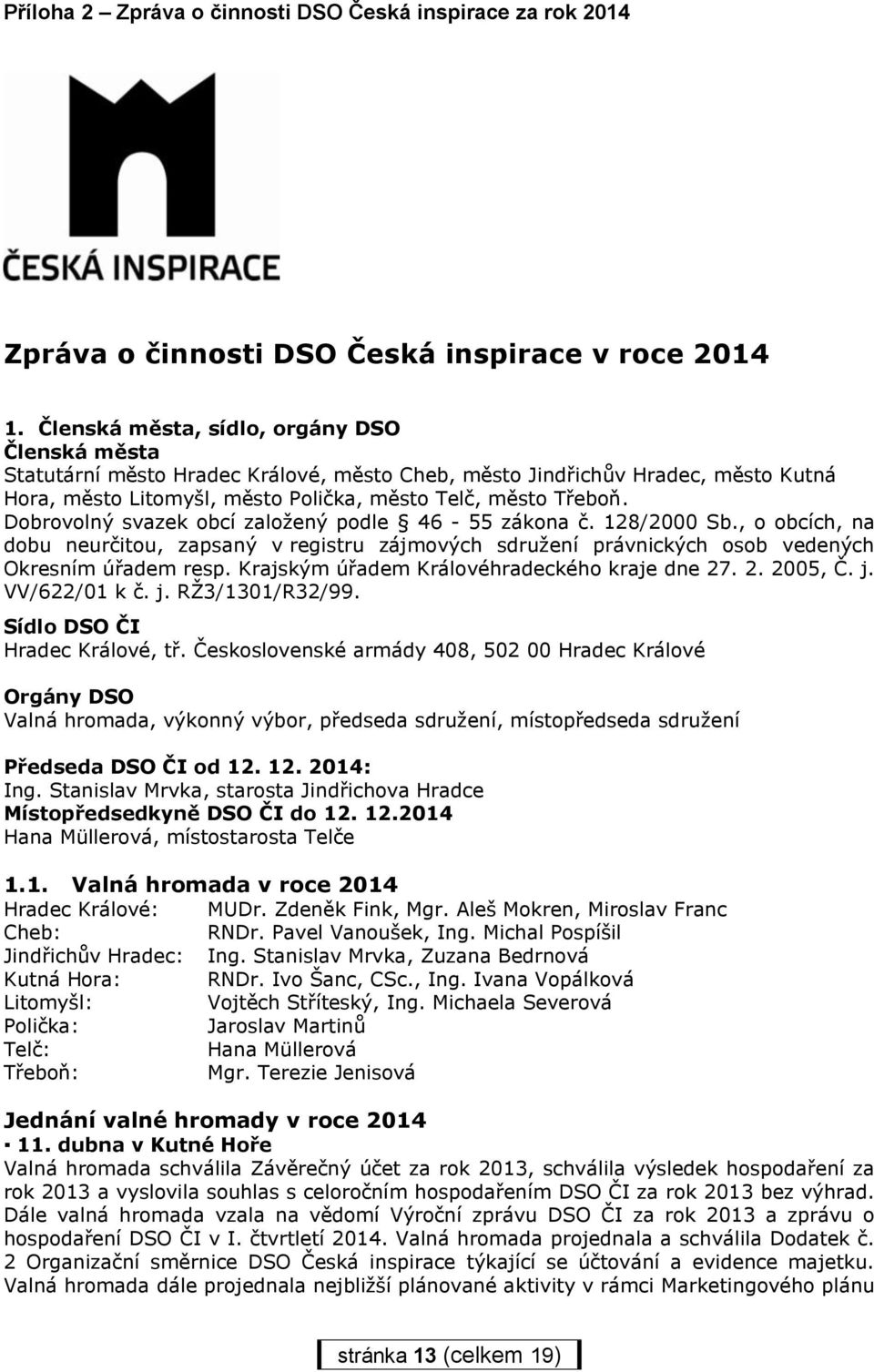 Dobrovolný svazek obcí založený podle 46-55 zákona č. 128/2000 Sb., o obcích, na dobu neurčitou, zapsaný v registru zájmových sdružení právnických osob vedených Okresním úřadem resp.