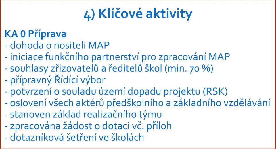 70 %) - přípravný Řídící výbor - potvrzení o souladu území dopadu projektu (RSK) - oslovení všech