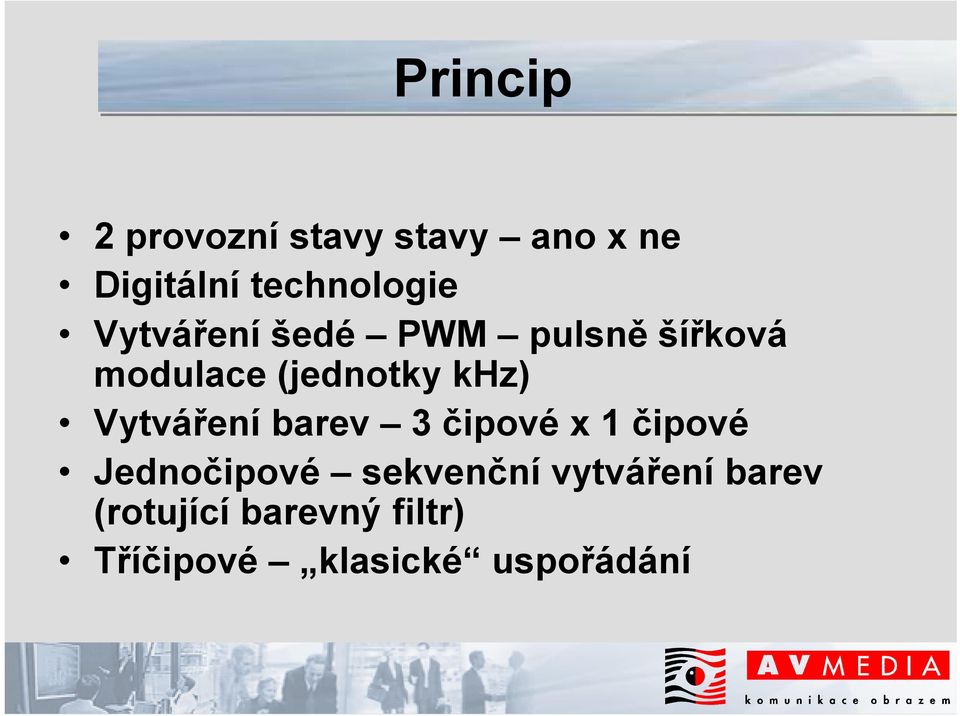 Vytváření barev 3 čipové x 1 čipové Jednočipové sekvenční