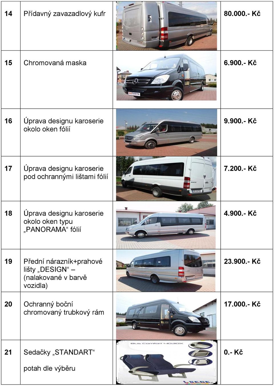 - Kč 17 Úprava designu karoserie pod ochrannými lištami fólií 7.200.