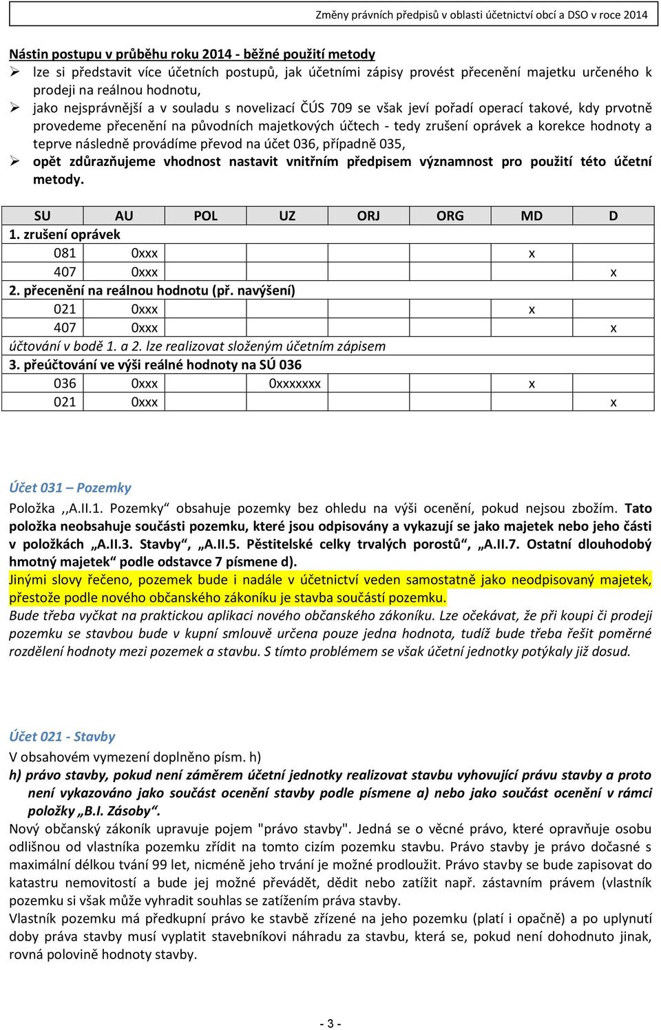 následně provádíme převod na účet 036, případně 035, opět zdůrazňujeme vhodnost nastavit vnitřním předpisem významnost pro použití této účetní metody. SU AU POL UZ ORJ ORG MD D 1.