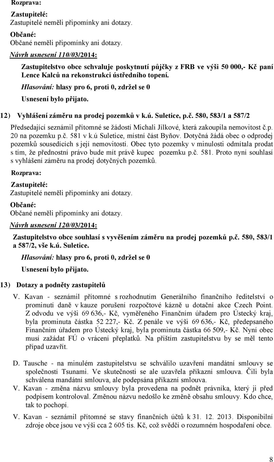 ú Suletice, místní část Byňov. Dotyčná žádá obec o odprodej pozemků sousedících s její nemovitostí.