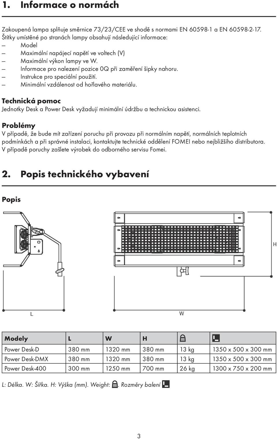 Instrukce pro speciální použití. Minimální vzdálenost od hořlavého materiálu. Technická pomoc Jednotky Desk a Power Desk vyžadují minimální údržbu a technickou asistenci.