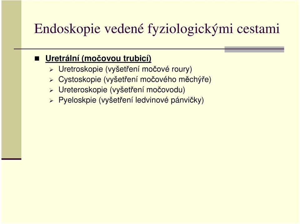 Cystoskopie (vyšetření močového měchýře) Ureteroskopie