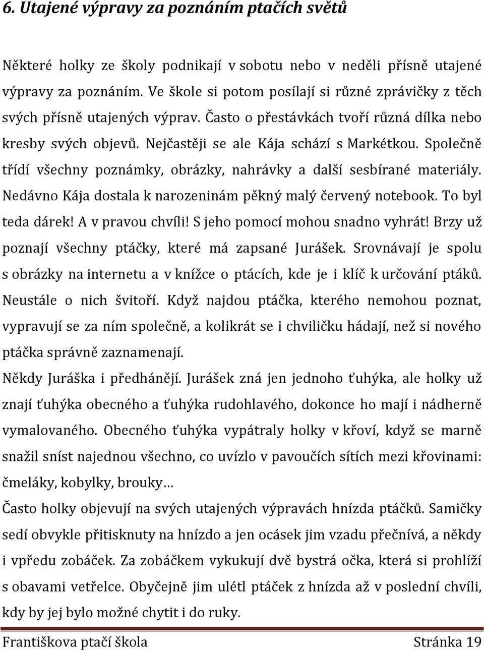 Společně třídí všechny poznámky, obrázky, nahrávky a další sesbírané materiály. Nedávno Kája dostala k narozeninám pěkný malý červený notebook. To byl teda dárek! A v pravou chvíli!