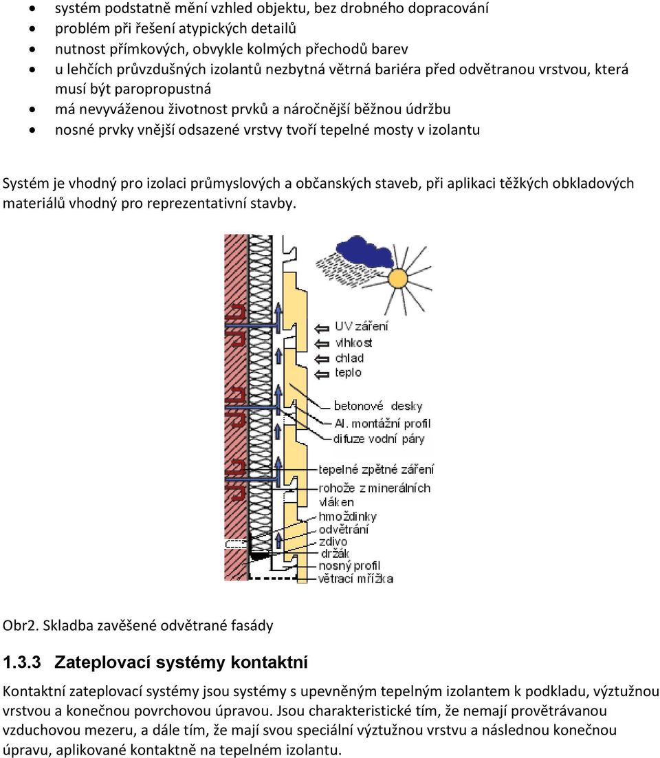 vhodný pro izolaci průmyslových a občanských staveb, při aplikaci těžkých obkladových materiálů vhodný pro reprezentativní stavby. Obr2. Skladba zavěšené odvětrané fasády 1.3.