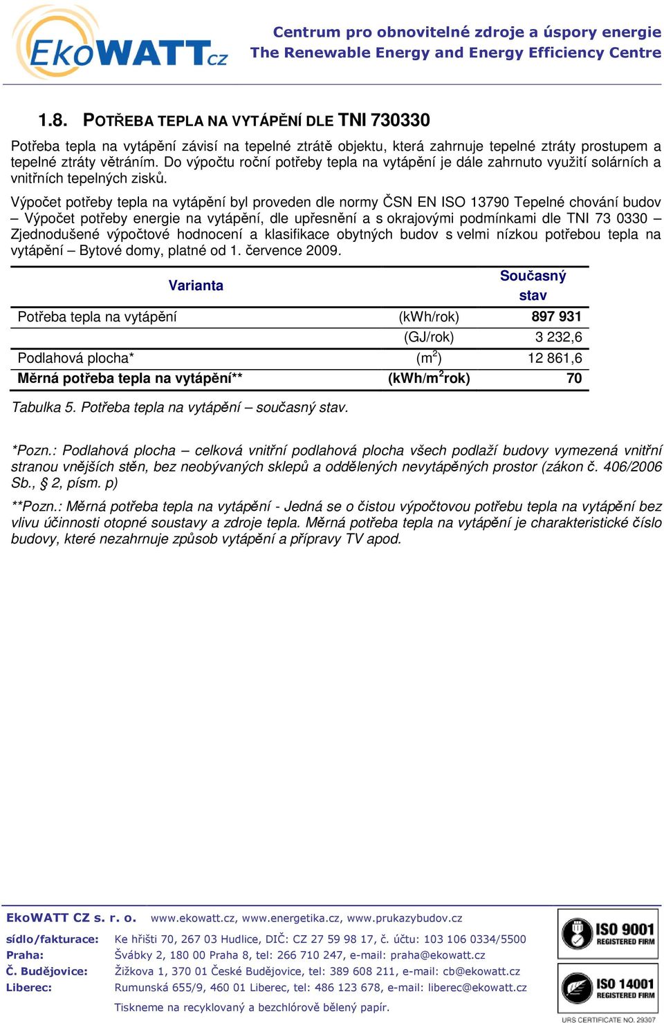 Výpočt potřby tpla na vytápění byl provdn dl normy ČSN EN ISO 13790 Tplné chování budov Výpočt potřby nrgi na vytápění, dl upřsnění a s okrajovými podmínkami dl TNI 73 0330 Zjdnodušné výpočtové