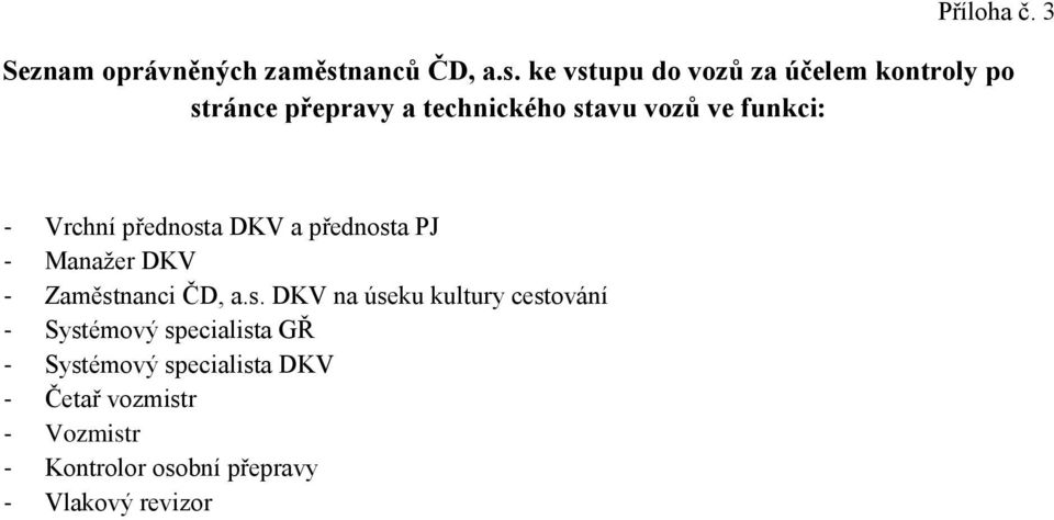 ke vstupu do vozů za účelem kontroly po stránce přepravy a technického stavu vozů ve funkci: -