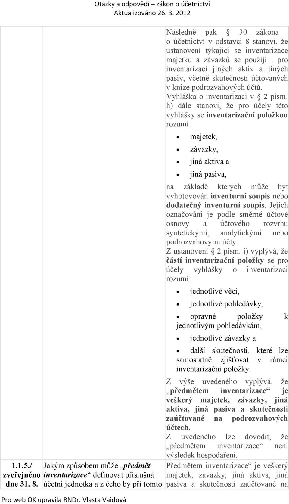 skutečností účtovaných v knize podrozvahových účtů. Vyhláška o inventarizaci v 2 písm.