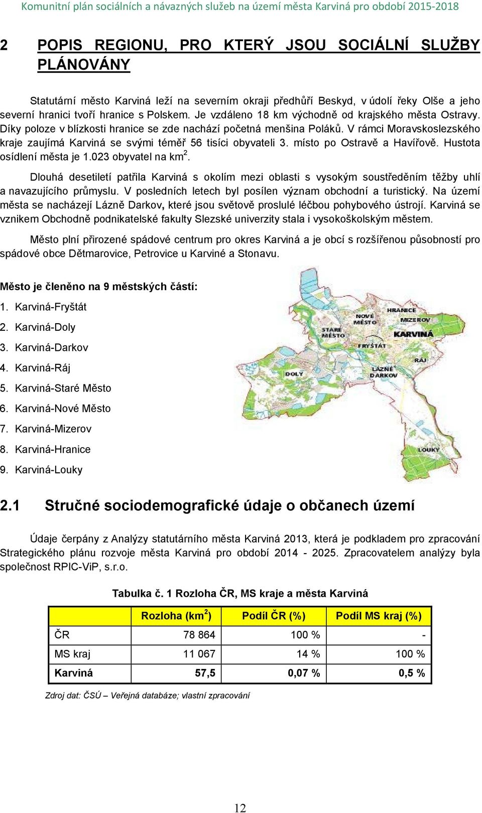 V rámci Moravskoslezského kraje zaujímá Karviná se svými téměř 56 tisíci obyvateli 3. místo po Ostravě a Havířově. Hustota osídlení města je 1.023 obyvatel na km 2.