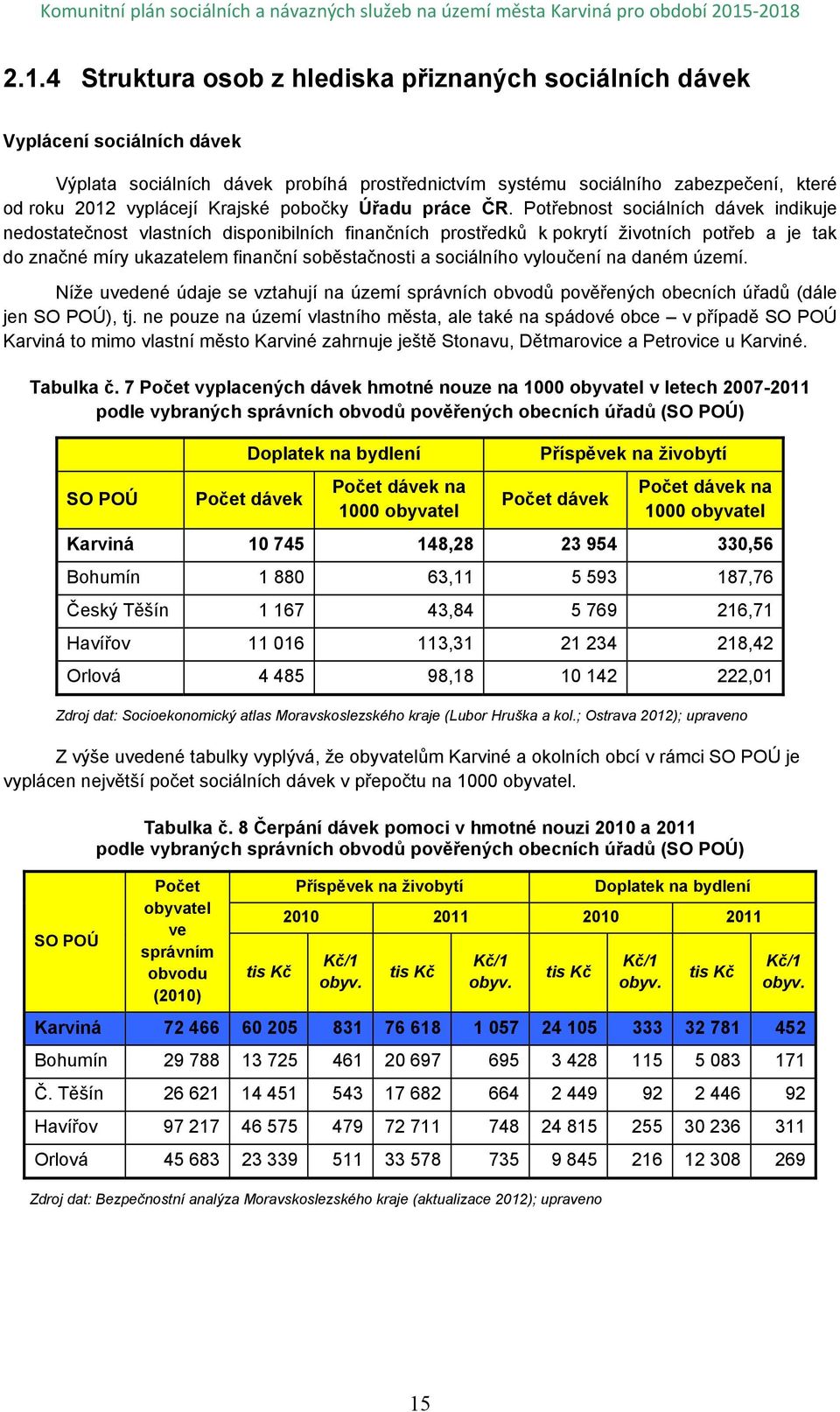 Potřebnost sociálních dávek indikuje nedostatečnost vlastních disponibilních finančních prostředků k pokrytí životních potřeb a je tak do značné míry ukazatelem finanční soběstačnosti a sociálního