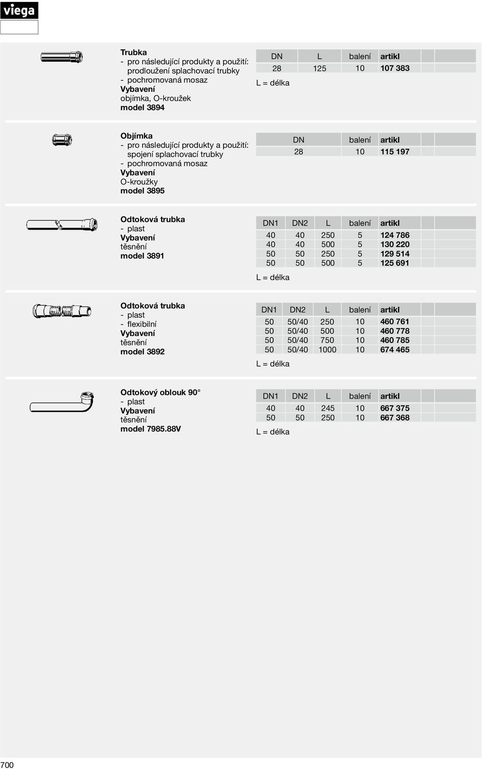 130 220 50 50 250 5 129 514 50 50 500 5 125 691 Odtoková trubka flexibilní těsnění model 3892 DN1 DN2 L balení artikl 50 50/40 250 10 460 761 50 50/40 500 10 460