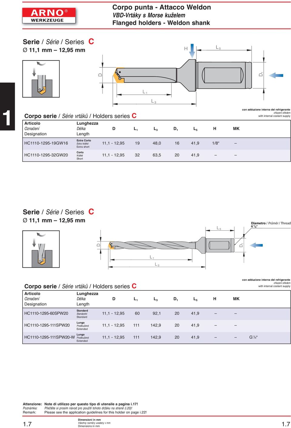 Krátké Short,1 -,, 0 1, Serie / Série / Series C Ø,1 mm, mm Diametro / Průměr / Thread Corpo serie / Série vrtákû / Holders series C Lunghezza Oznaãení Délka D L 1 L D 1 L H MK Designation Length