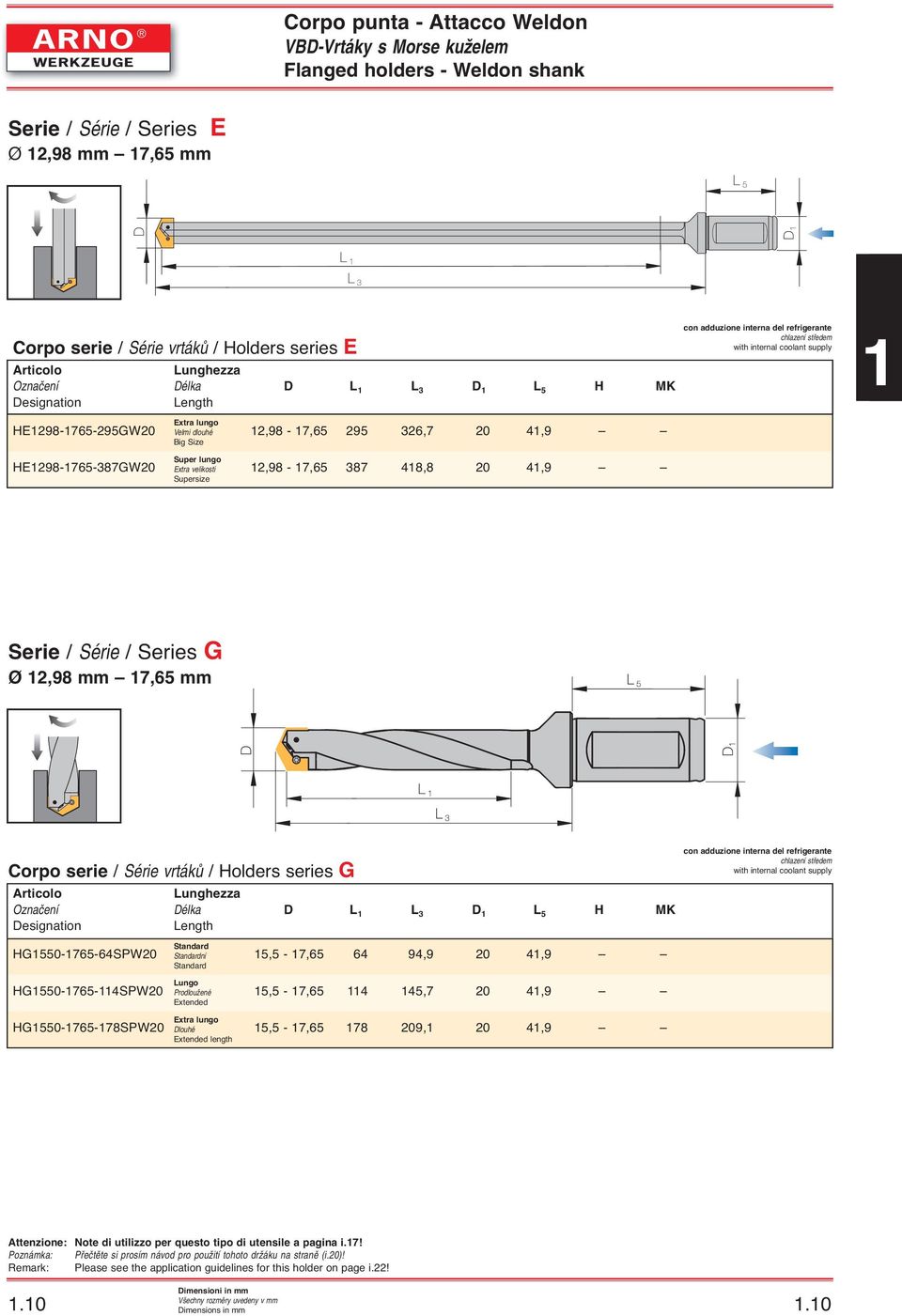 HE-17-7GW0 Super lungo Extra velikosti Supersize, - 17, 7 1, 0 1, Serie / Série / Series G Ø, mm 17, mm Corpo serie / Série vrtákû / Holders series G Lunghezza Oznaãení Délka D L 1 L D 1 L H MK