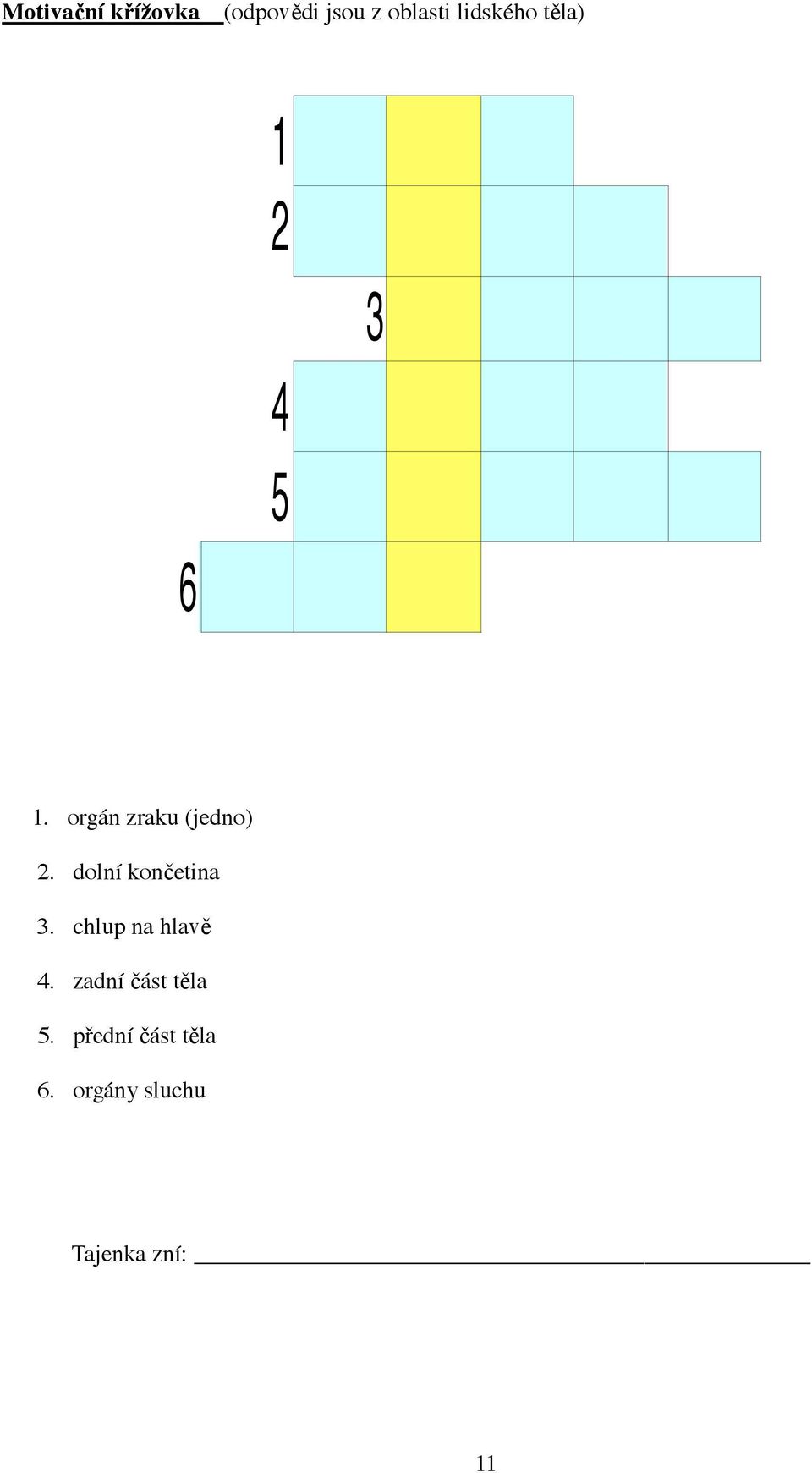 orgán zraku (jedno) 2. dolní kon etina 3.