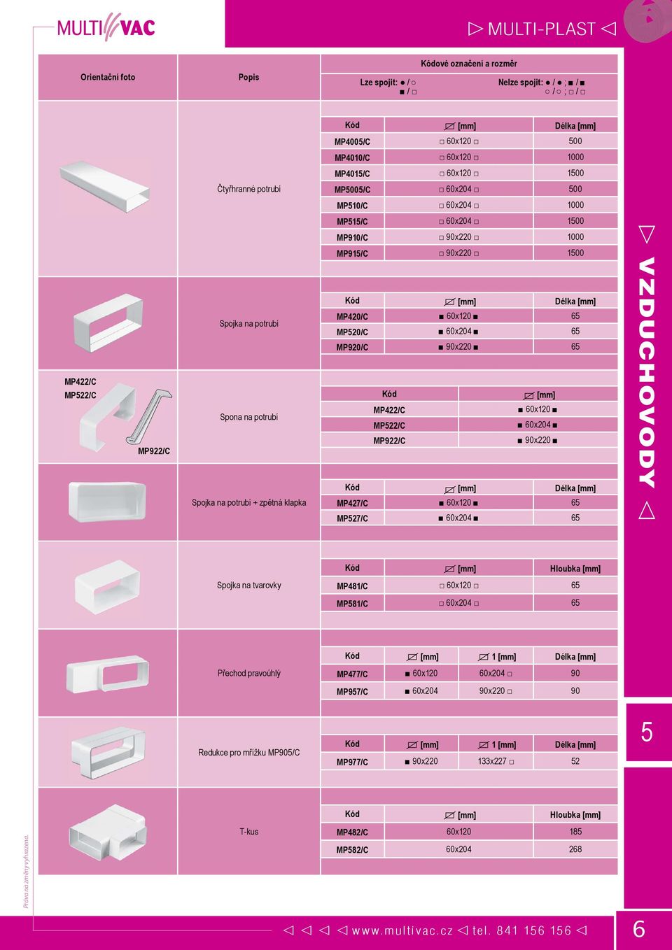 60x120 6 MP27/C 60x204 6 Kód [mm] Hloubka [mm] Spojka na tvarovky MP481/C 60x120 6 MP81/C 60x204 6 Kód [mm] 1 [mm] Délka [mm] Přechod pravoúhlý MP477/C 60x120 60x204 90 MP97/C 60x204