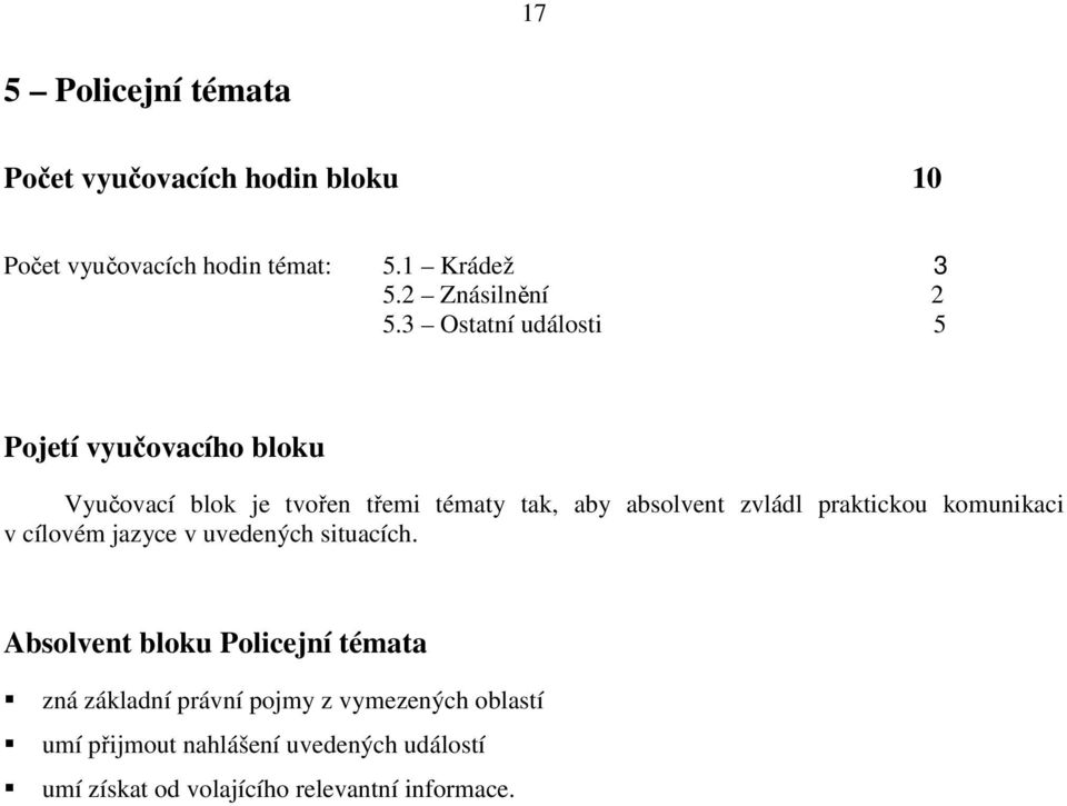 3 Ostatní události 5 Pojetí vyučovacího bloku Vyučovací blok je tvořen třemi tématy tak, aby absolvent zvládl