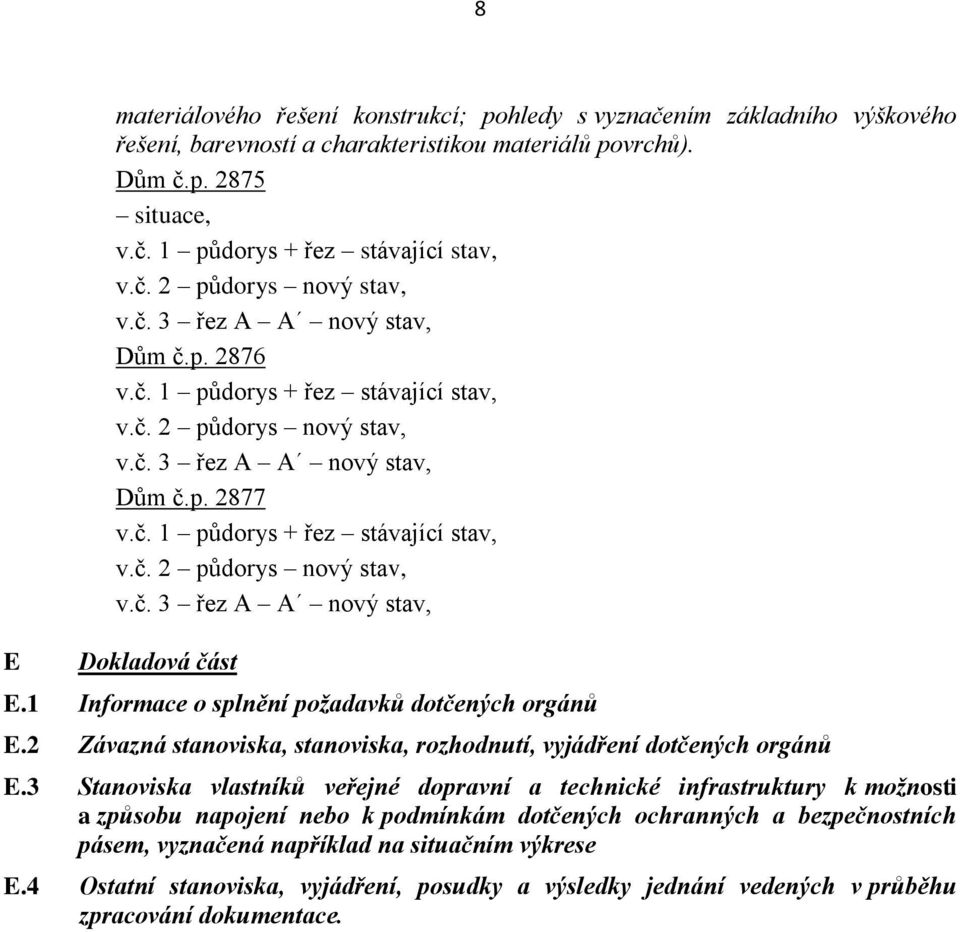 1 Informace o splnění požadavků dotčených orgánů E.2 Závazná stanoviska, stanoviska, rozhodnutí, vyjádření dotčených orgánů E.