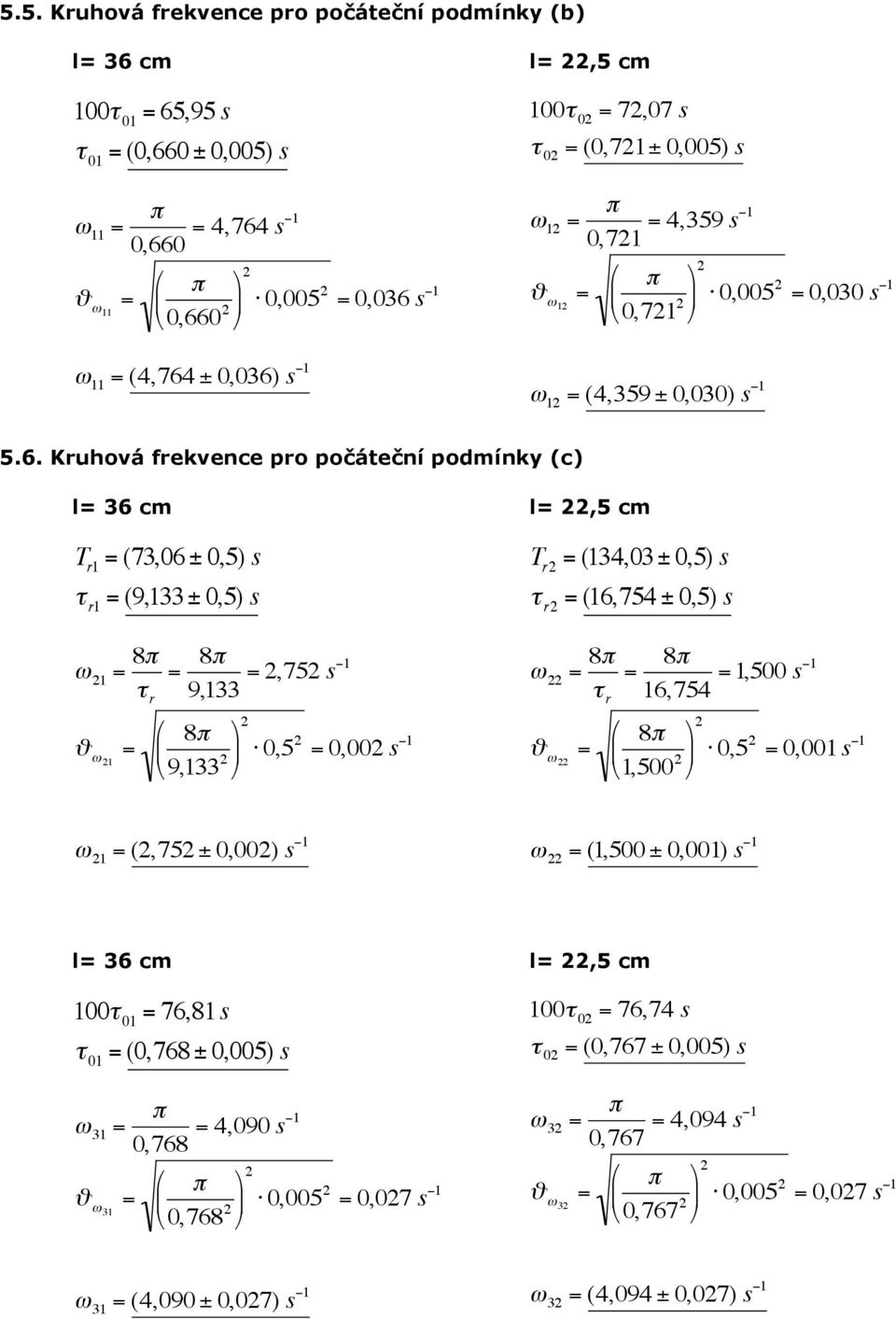 s T r (34,3 ±,5) s τ r (6,754 ±,5) s ω 8π 8π,75 s τ r 9,33 ϑ ω 8π,5, s 9,33 ω 8π 8π,5 s τ r 6,754 ϑ ω 8π,5, s,5 ω (,75 ±,) s ω (,5 ±,) s l 36 cm