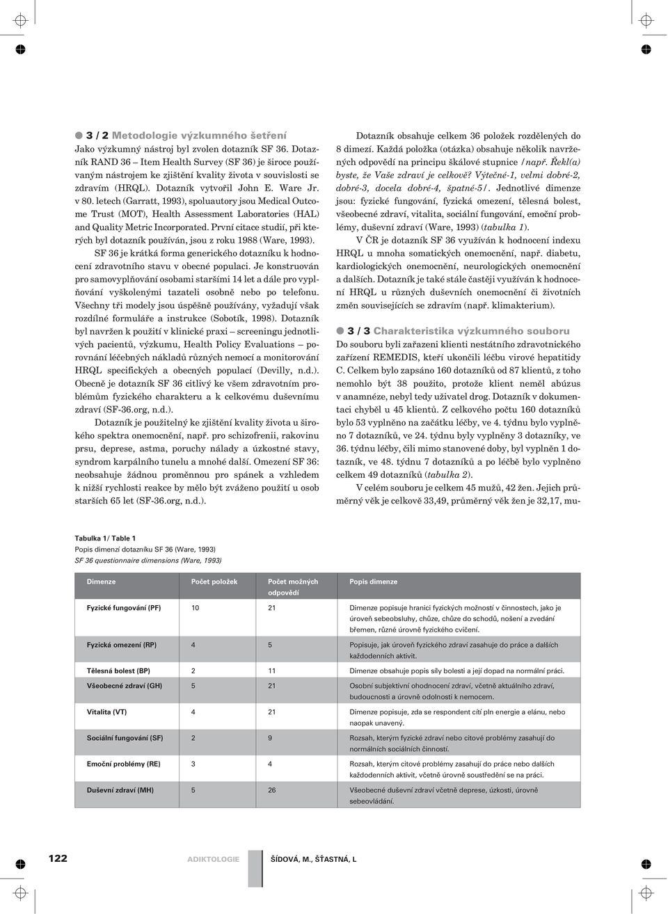 letech (Garratt, 1993), spoluautory jsou Medical Outcome Trust (MOT), Health Assessment Laboratories (HAL) and Quality Metric Incorporated.