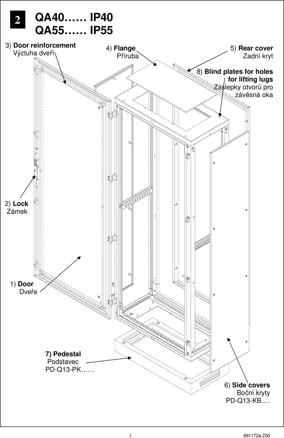 lugs Záslepky otvorů pro závěsná oka 2) Lock Zámek 1) Door Dveře 7)