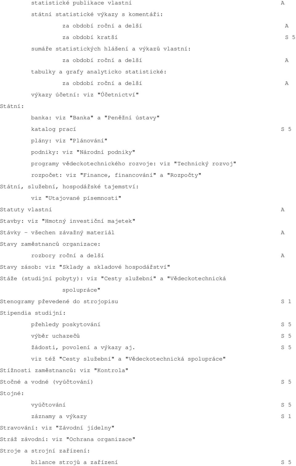 rozpočet: viz "Finance, financování" a "Rozpočty" Státní, služební, hospodářské tajemství: viz "Utajované písemnosti" Statuty vlastní Stavby: viz "Hmotný investiční majetek" Stávky - všechen závažný