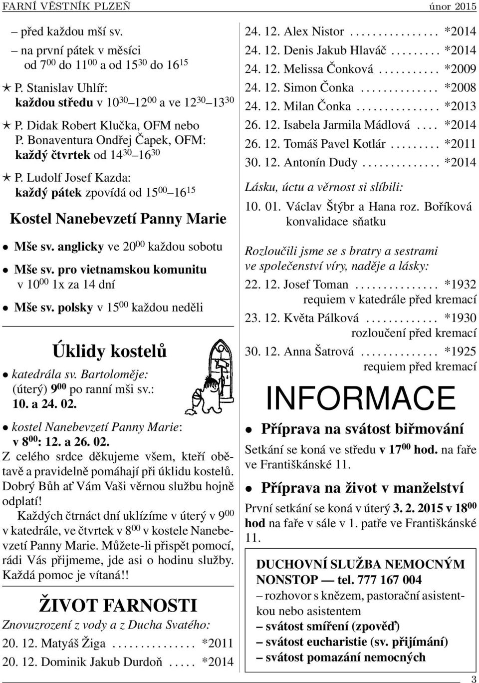 ........ *2014 24. 12. Melissa Čonková........... *2009 24. 12. Simon Čonka.............. *2008 24. 12. Milan Čonka............... *2013 26. 12. Isabela Jarmila Mádlová.... *2014 26. 12. Tomáš Pavel Kotlár.