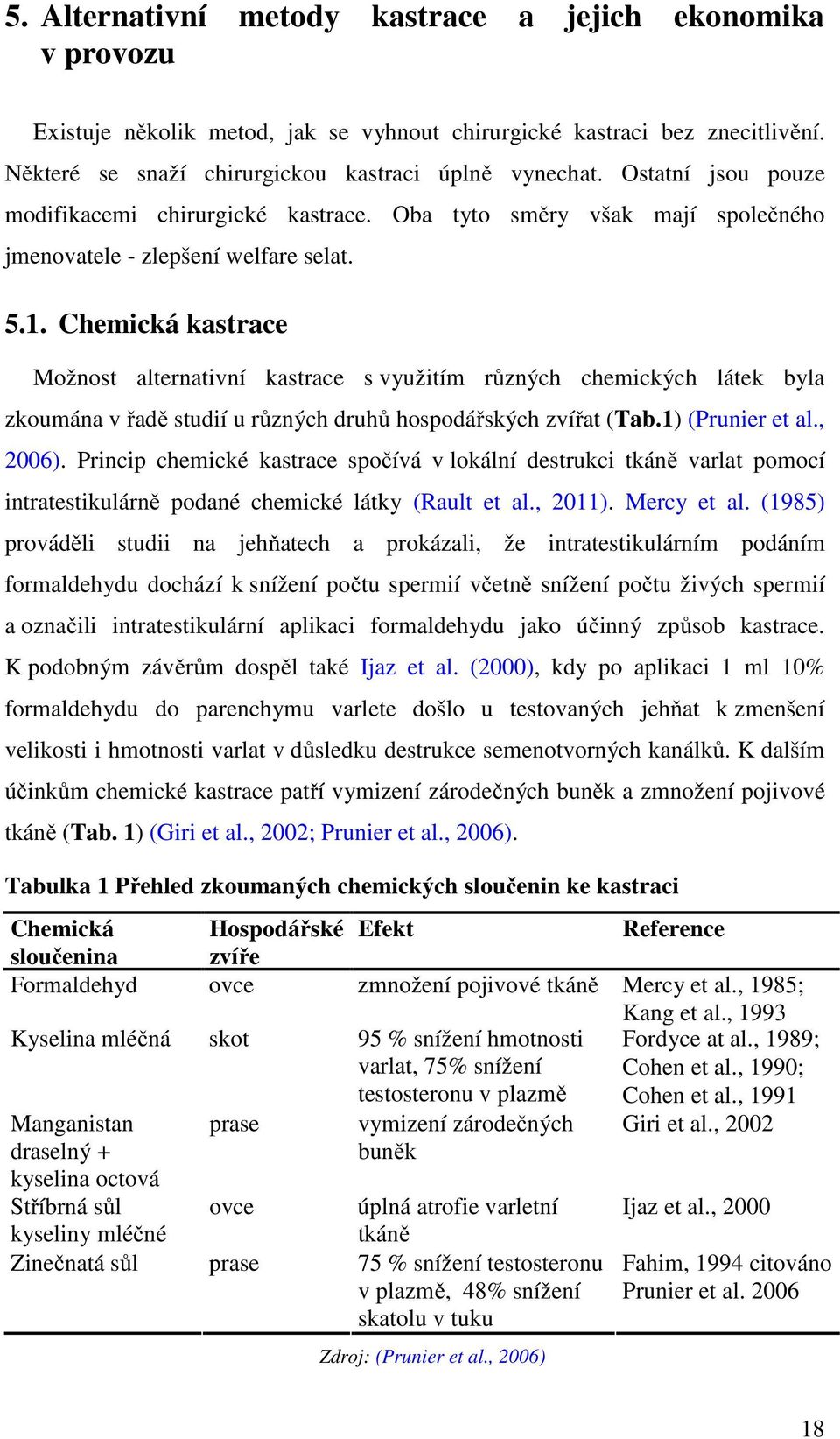 Chemická kastrace Možnost alternativní kastrace s využitím různých chemických látek byla zkoumána v řadě studií u různých druhů hospodářských zvířat (Tab.1) (Prunier et al., 2006).