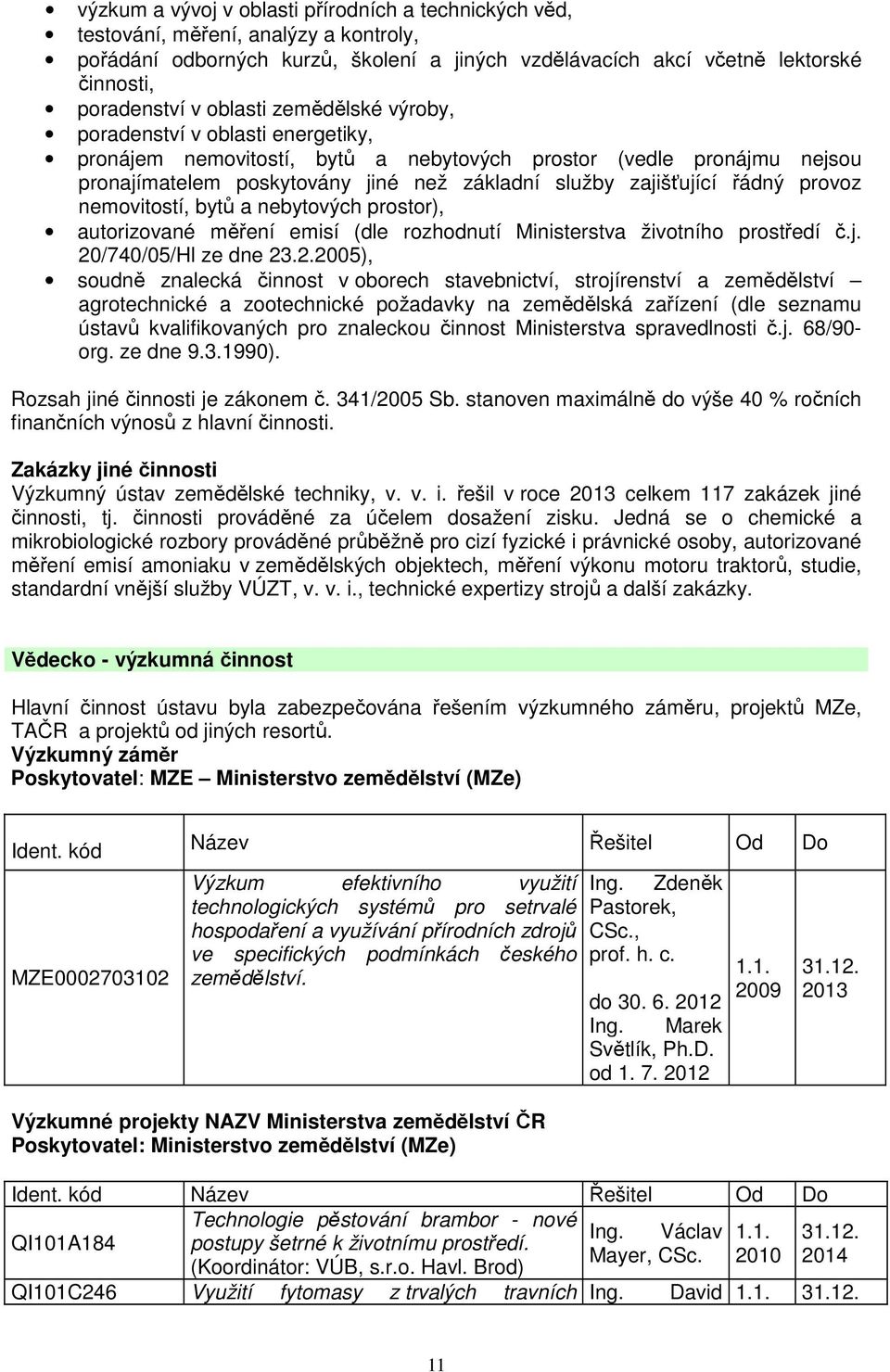 řádný provoz nemovitostí, bytů a nebytových prostor), autorizované měření emisí (dle rozhodnutí Ministerstva životního prostředí č.j. 20