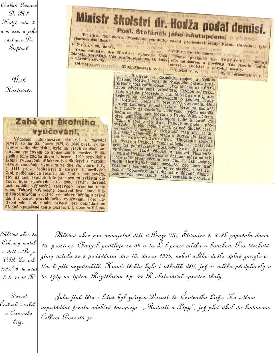 Pro třeskuté zimy ustalo se s podáváním dne 13. února 1929, neboť mléko došlo úplně zmrzlé a tím k pití nezpůsobilé. Kromě těchto bylo i několik dětí, jež si mléko předplácely a to vždy na týden.