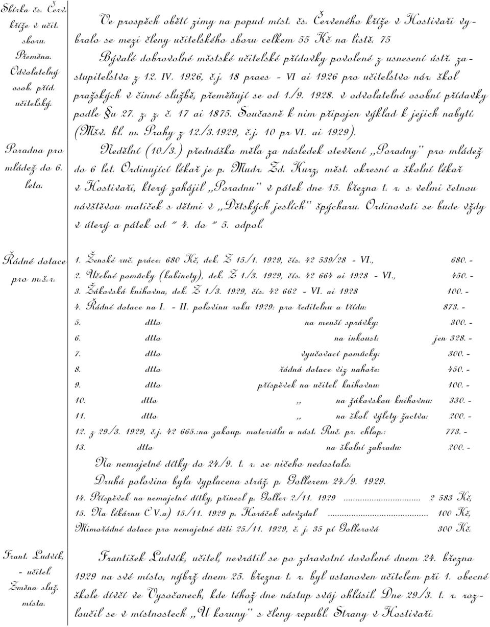 75 Bývalé dobrovolné městské učitelské přídavky povolené z usnesení ústř. zastupitelstva z 12. IV. 1926, č.j. 18 praes - VI ai 1926 pro učitelstvo nár.