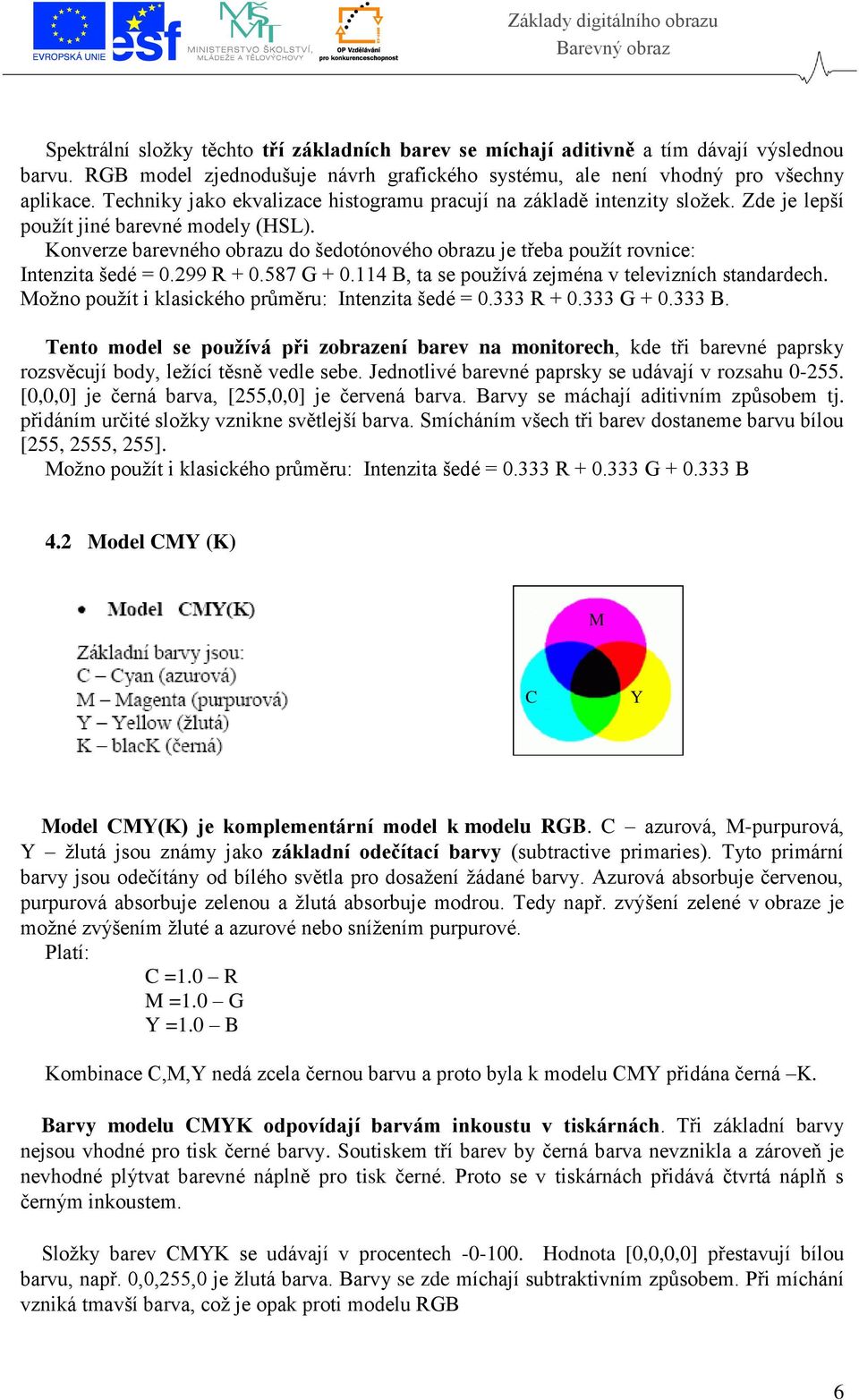 Konverze barevného obrazu do šedotónového obrazu je třeba použít rovnice: Intenzita šedé = 0.299 R + 0.587 G + 0.114 B, ta se používá zejména v televizních standardech.