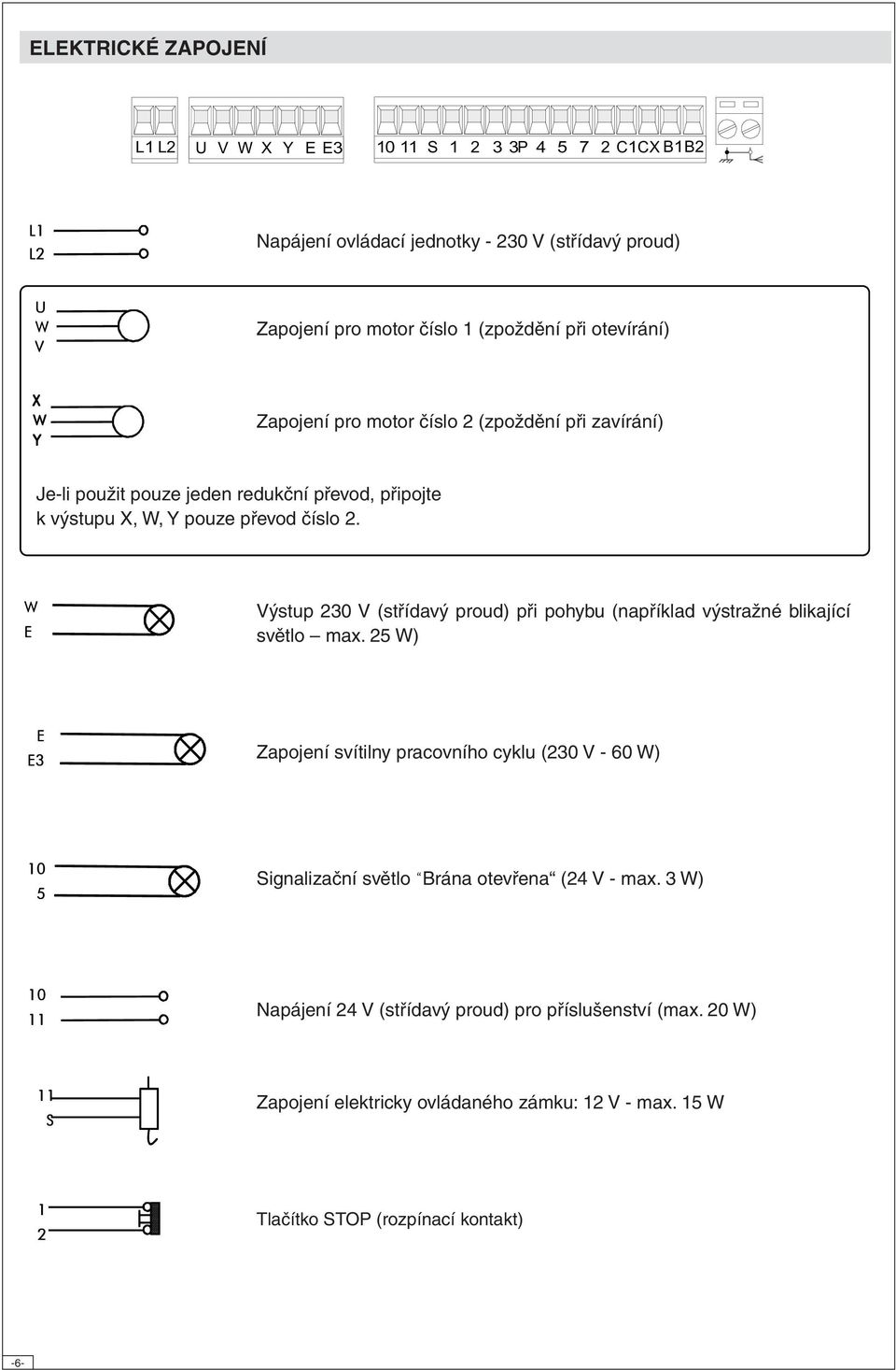 W E Výstup 230 V (střídavý proud) při pohybu (například výstražné blikající světlo max.