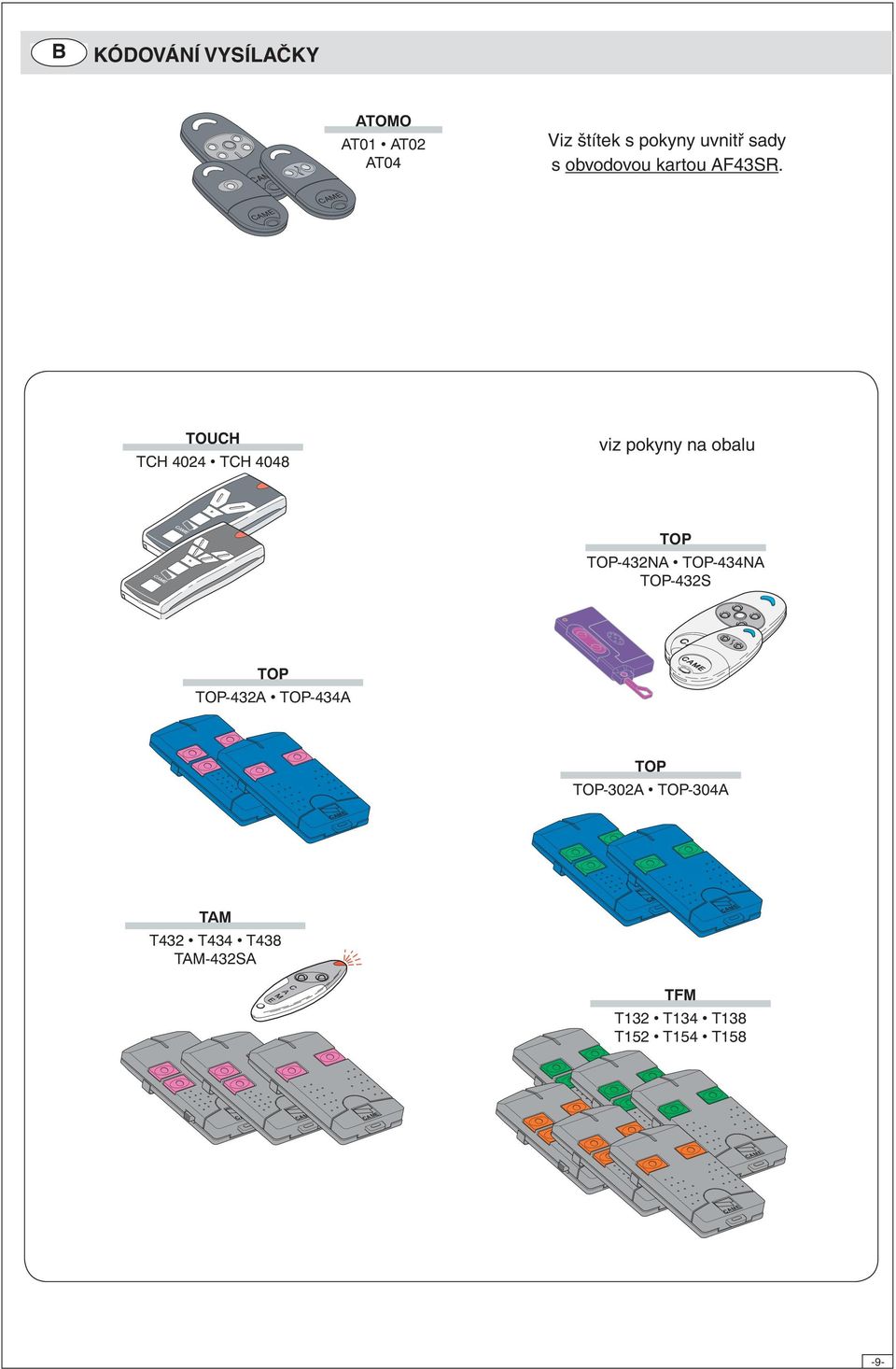 CAME CAME TOUCH TCH 4024 TCH 4048 viz pokyny na obalu TOP TOP-432NA TOP-434NA TOP-432S TOP