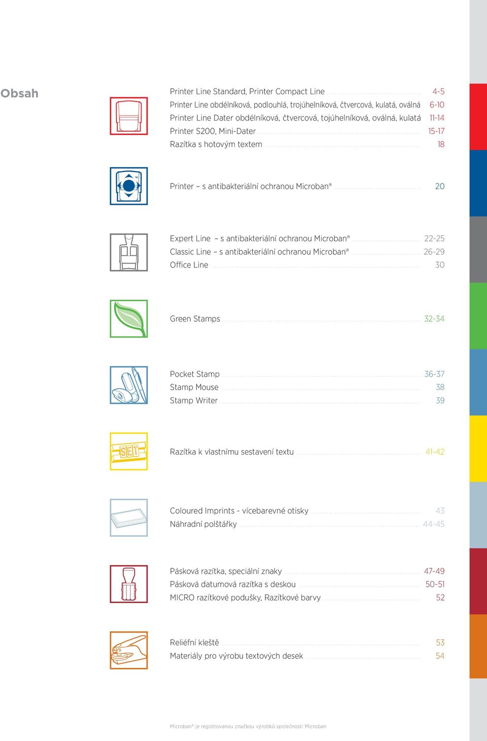 .. 15-17 Razítka s hotovým textem... 18 Printer s antibakteriální ochranou Microban... 20 Expert Line s antibakteriální ochranou Microban... 22-25 Classic Line s antibakteriální ochranou Microban.