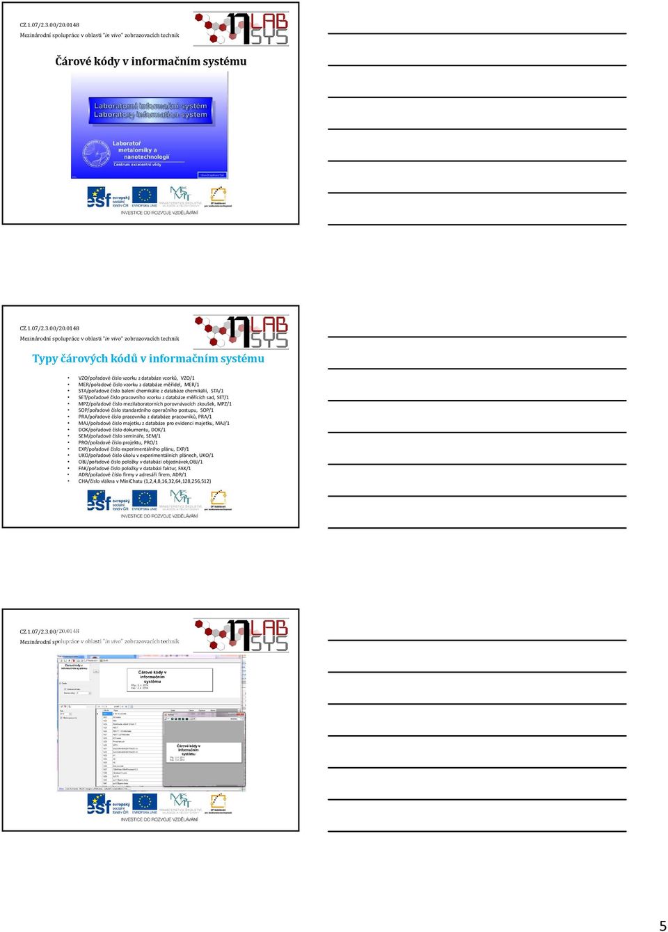 standardního operačního postupu, SOP/1 PRA/pořadové číslo pracovníka z databáze pracovníků, PRA/1 MAJ/pořadové číslo majetku z databáze pro evidenci majetku, MAJ/1 DOK/pořadové číslo dokumentu, DOK/1