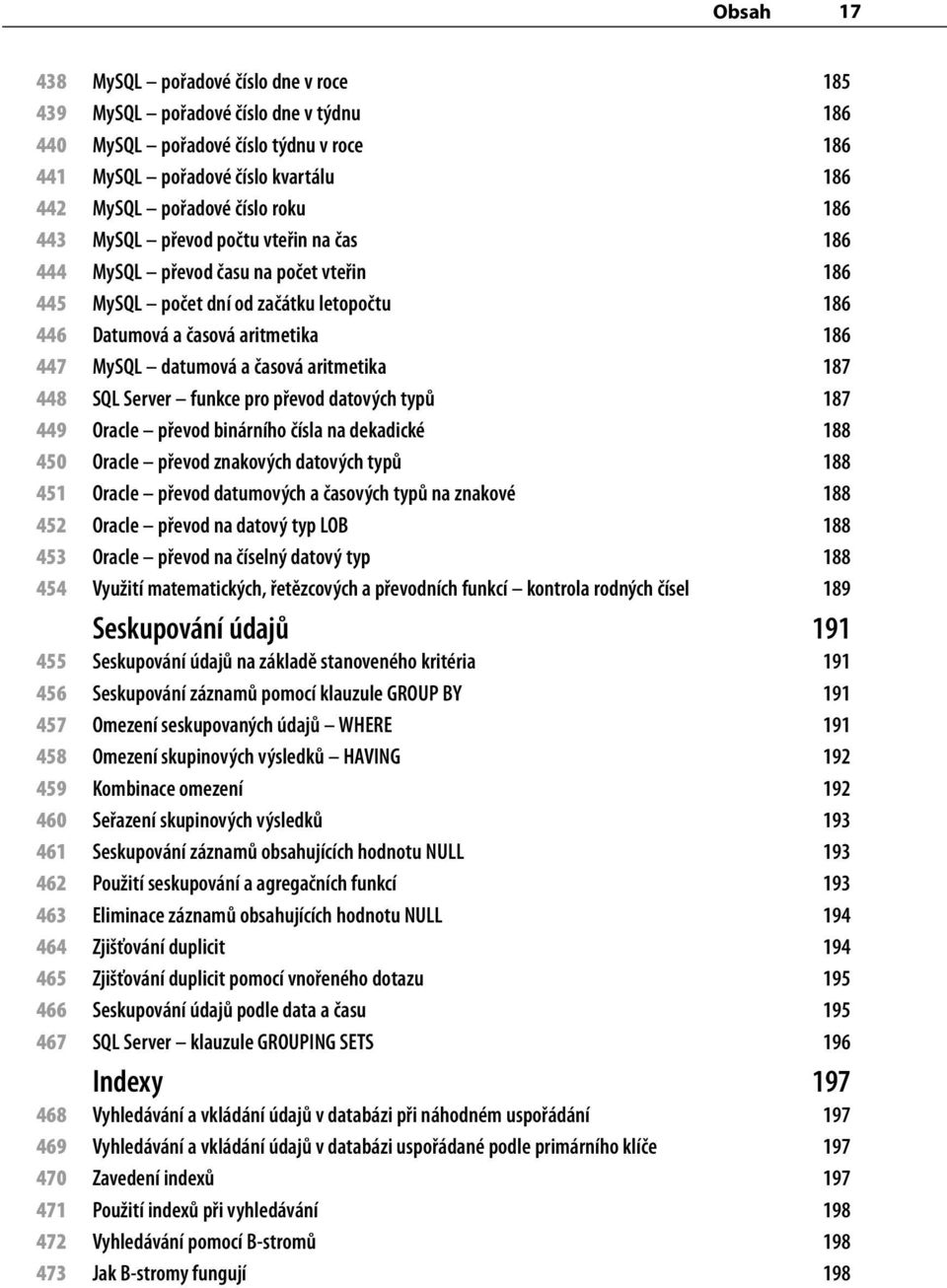 aritmetika 187 448 SQL Server funkce pro převod datových typů 187 449 Oracle převod binárního čísla na dekadické 188 450 Oracle převod znakových datových typů 188 451 Oracle převod datumových a