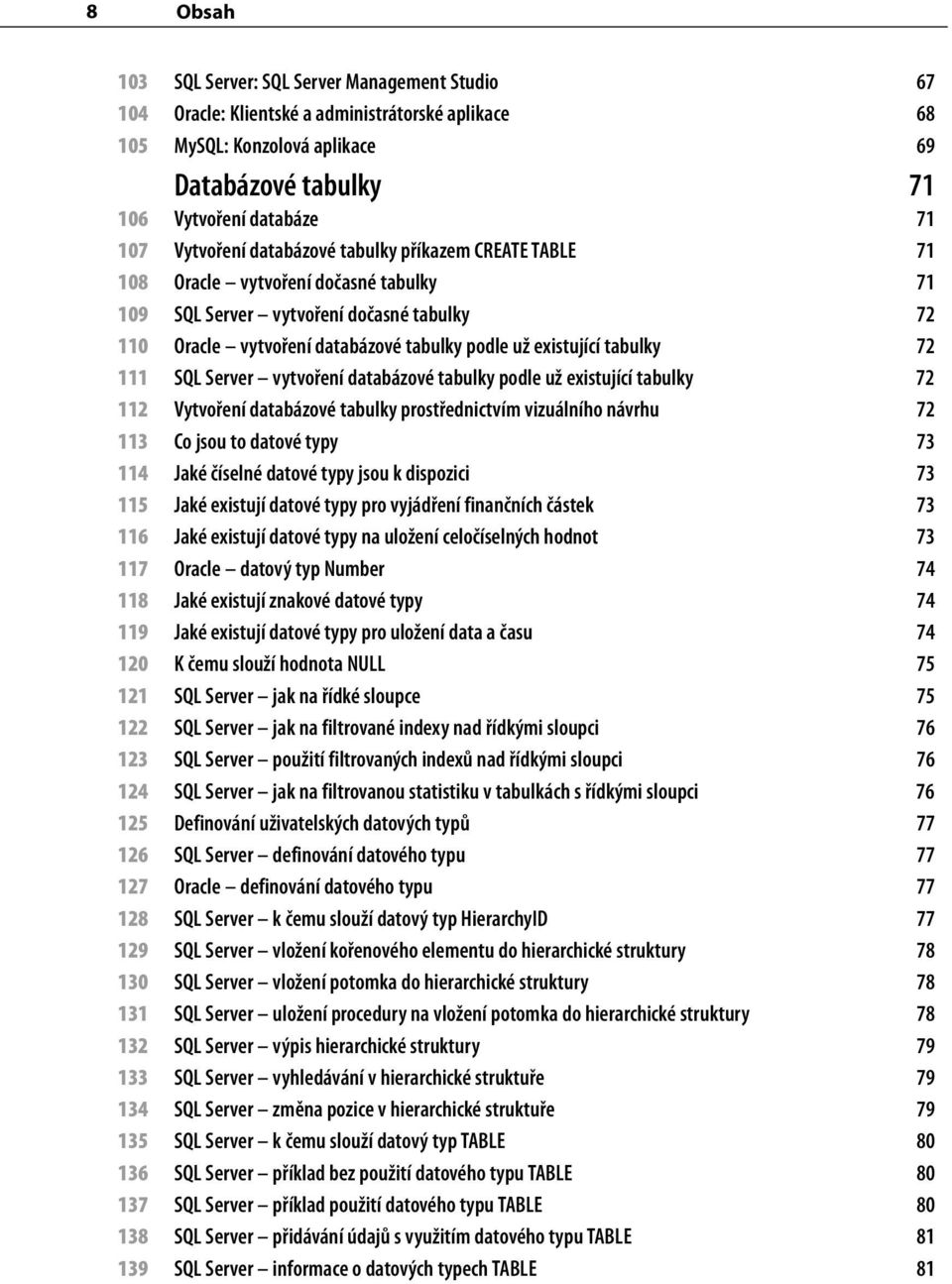 tabulky 72 111 SQL Server vytvoření databázové tabulky podle už existující tabulky 72 112 Vytvoření databázové tabulky prostřednictvím vizuálního návrhu 72 113 Co jsou to datové typy 73 114 Jaké