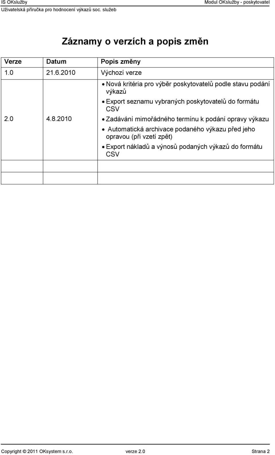 formátu CSV Zadávání mimořádného termínu k podání opravy výkazu Automatická archivace podaného výkazu před